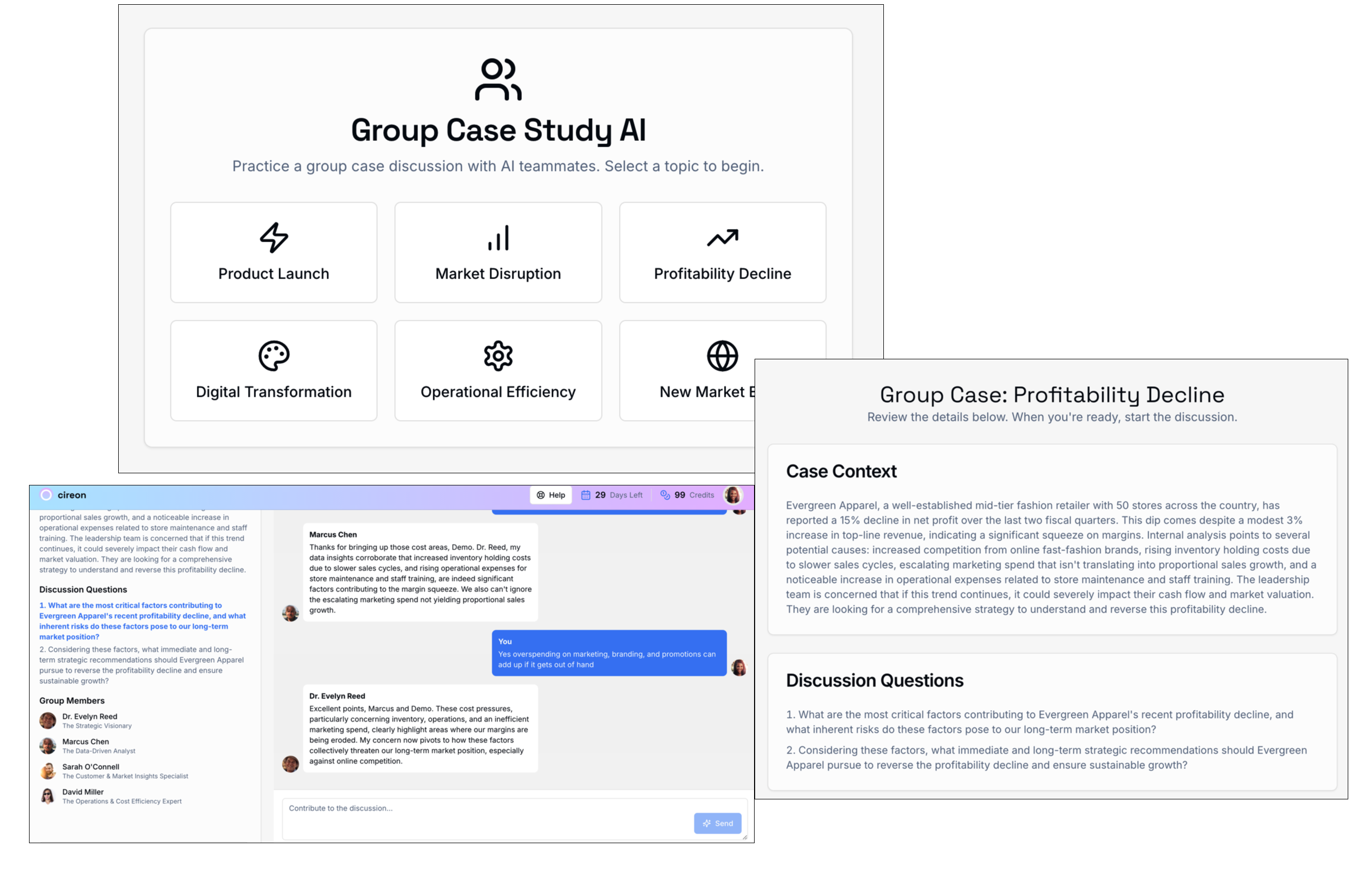 A team of professionals collaborating around a table for a case study.